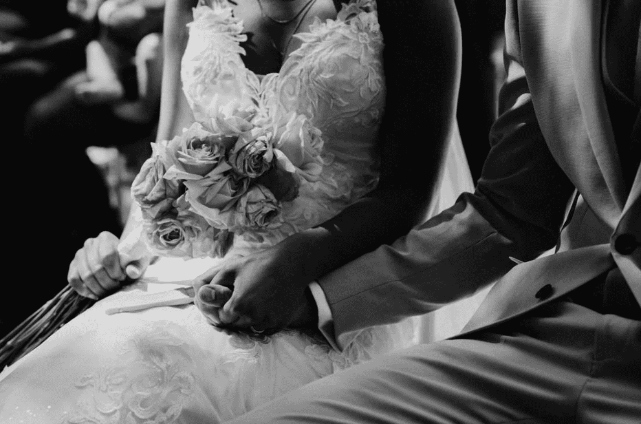 Ehepaar bei eine Hochzeit mit Brautkleid
